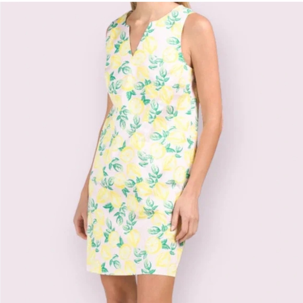 Cynthia Rowley Lemon Print V-Neck Shift Dress Pink Yellow‎ Green Size 8 #192
